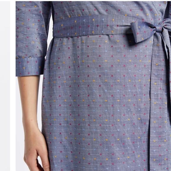 Draper James Embroidered Dot Chambray Wrap Dress 6 - Picture 5 of 14